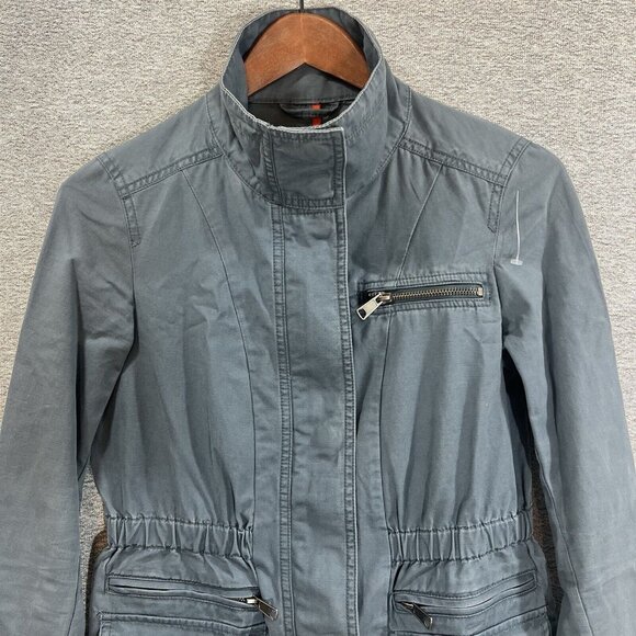 Gap Parka Jacket Women XS Pockets Denim Zip Up Long Sleeve 100% Cotton Gray - Picture 3 of 12